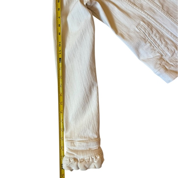 Karl Lagerfeld | White Denim Ruffle Cropped Jacket Medium - Picture 8 of 11